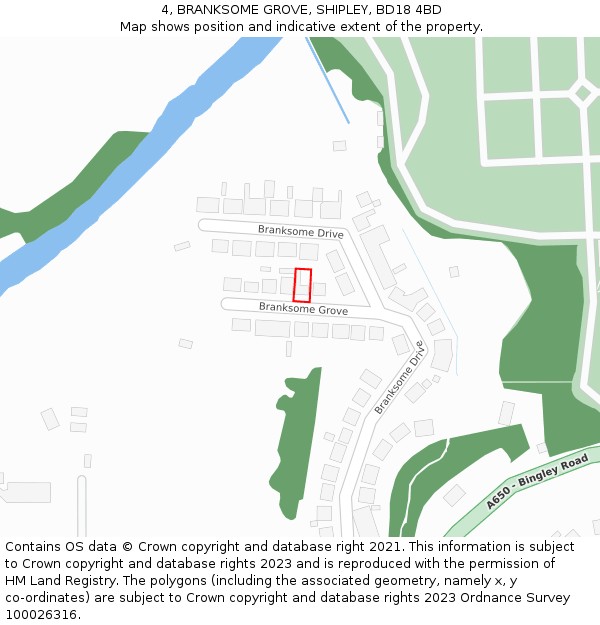 4, BRANKSOME GROVE, SHIPLEY, BD18 4BD: Location map and indicative extent of plot