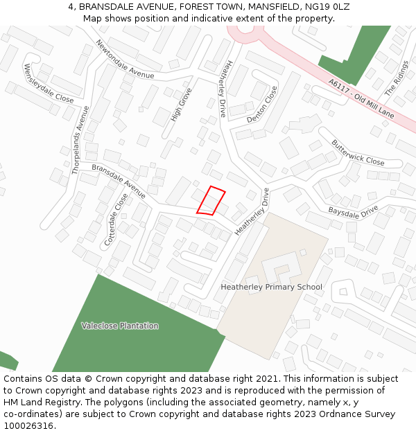 4, BRANSDALE AVENUE, FOREST TOWN, MANSFIELD, NG19 0LZ: Location map and indicative extent of plot