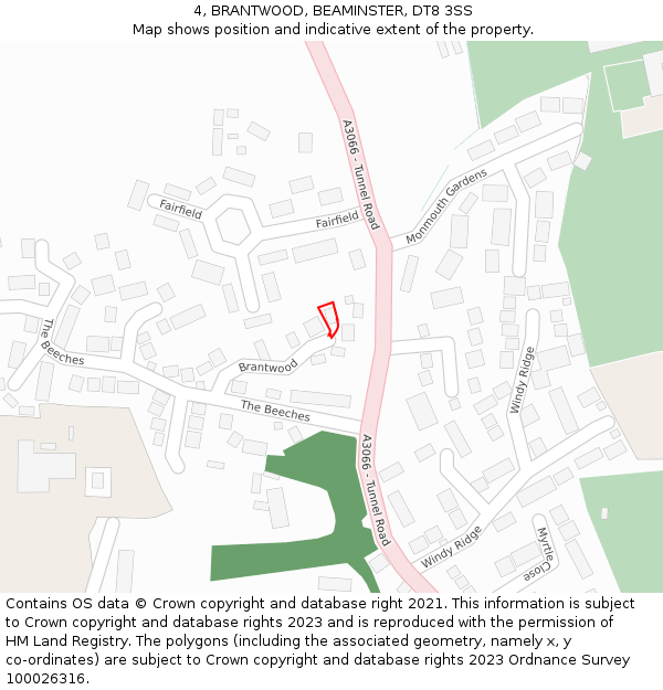 4, BRANTWOOD, BEAMINSTER, DT8 3SS: Location map and indicative extent of plot