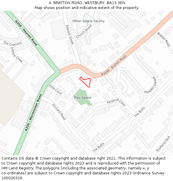 4, BRATTON ROAD, WESTBURY, BA13 3EN: Location map and indicative extent of plot
