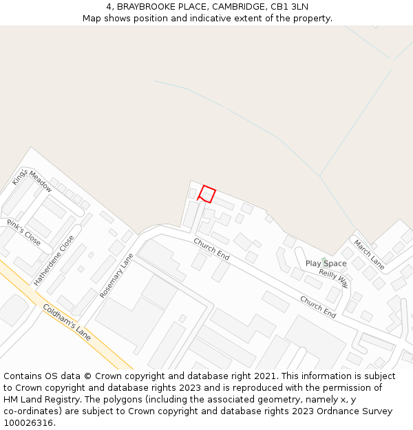 4, BRAYBROOKE PLACE, CAMBRIDGE, CB1 3LN: Location map and indicative extent of plot