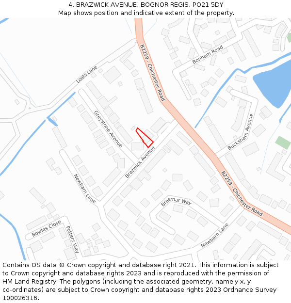 4, BRAZWICK AVENUE, BOGNOR REGIS, PO21 5DY: Location map and indicative extent of plot