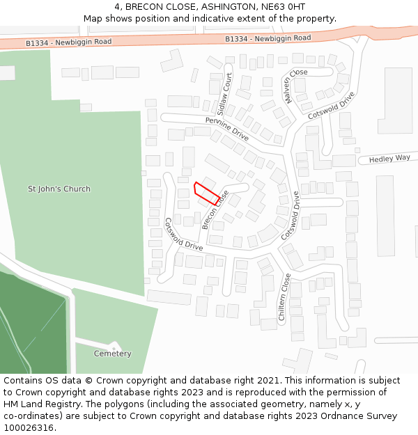 4, BRECON CLOSE, ASHINGTON, NE63 0HT: Location map and indicative extent of plot