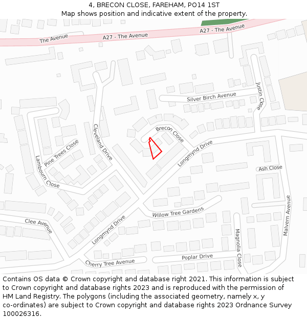 4, BRECON CLOSE, FAREHAM, PO14 1ST: Location map and indicative extent of plot