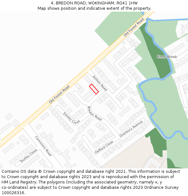4, BREDON ROAD, WOKINGHAM, RG41 1HW: Location map and indicative extent of plot