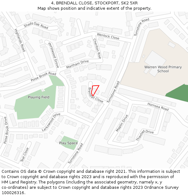 4, BRENDALL CLOSE, STOCKPORT, SK2 5XR: Location map and indicative extent of plot