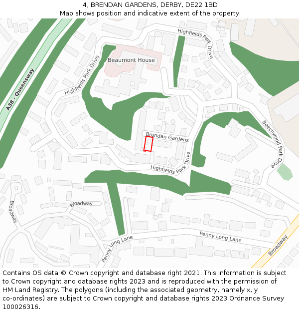 4, BRENDAN GARDENS, DERBY, DE22 1BD: Location map and indicative extent of plot