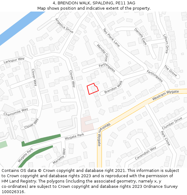 4, BRENDON WALK, SPALDING, PE11 3AG: Location map and indicative extent of plot