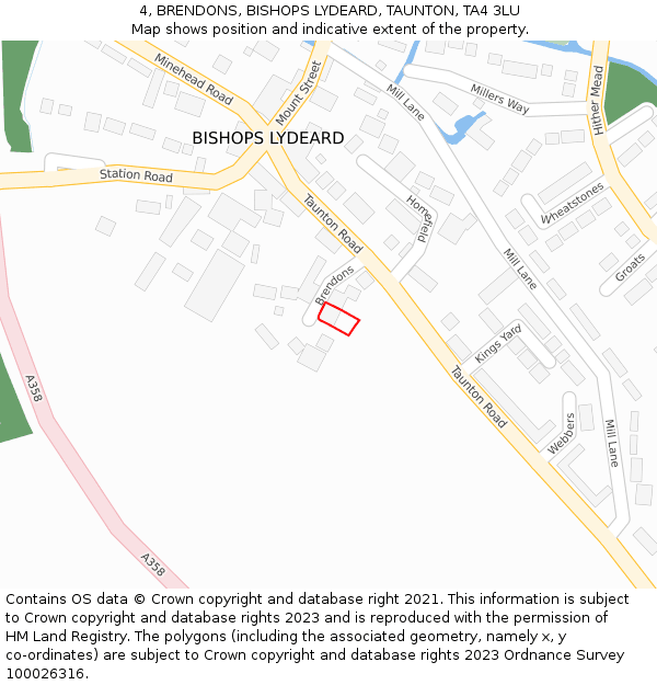 4, BRENDONS, BISHOPS LYDEARD, TAUNTON, TA4 3LU: Location map and indicative extent of plot