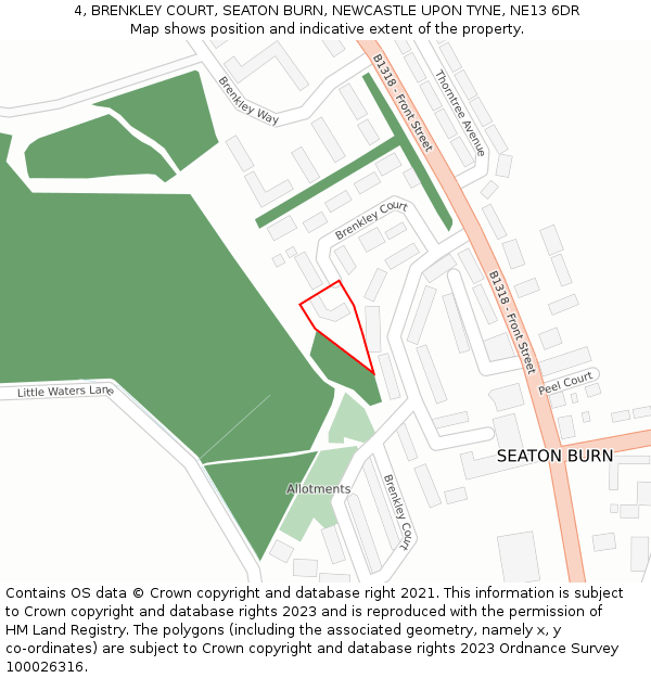 4, BRENKLEY COURT, SEATON BURN, NEWCASTLE UPON TYNE, NE13 6DR: Location map and indicative extent of plot