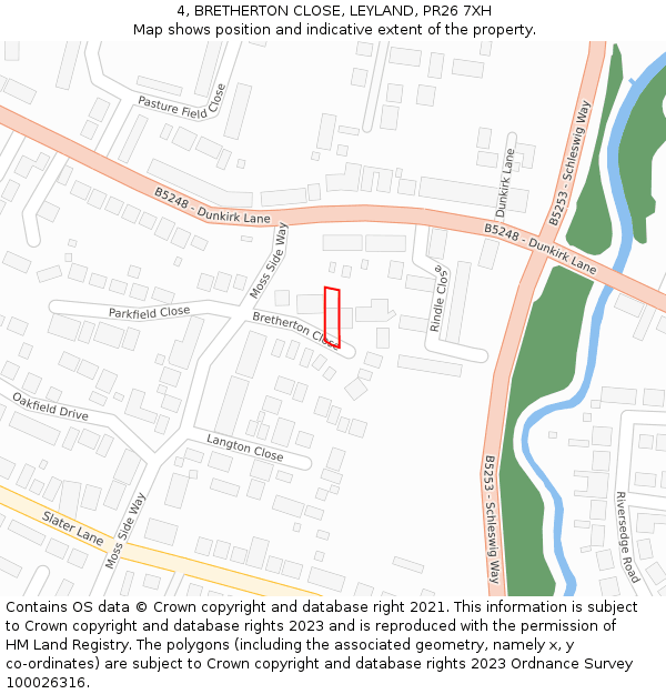 4, BRETHERTON CLOSE, LEYLAND, PR26 7XH: Location map and indicative extent of plot