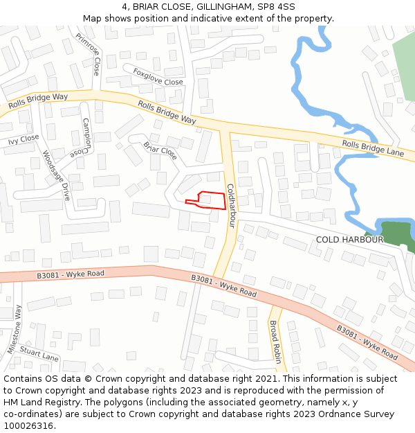 4, BRIAR CLOSE, GILLINGHAM, SP8 4SS: Location map and indicative extent of plot