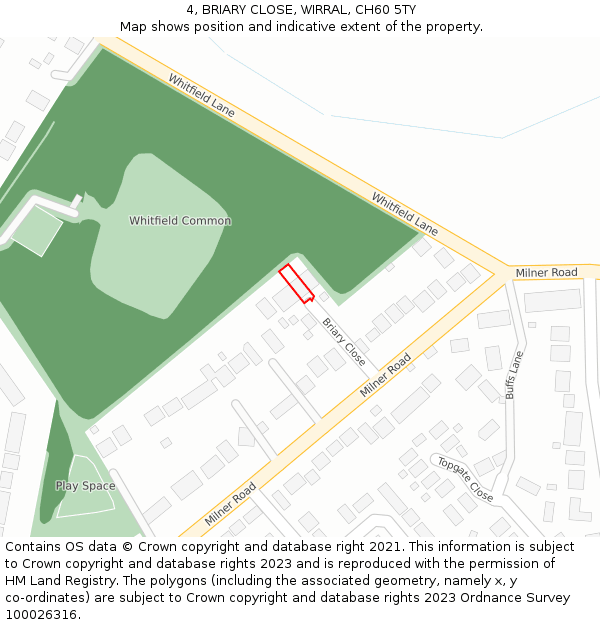 4, BRIARY CLOSE, WIRRAL, CH60 5TY: Location map and indicative extent of plot