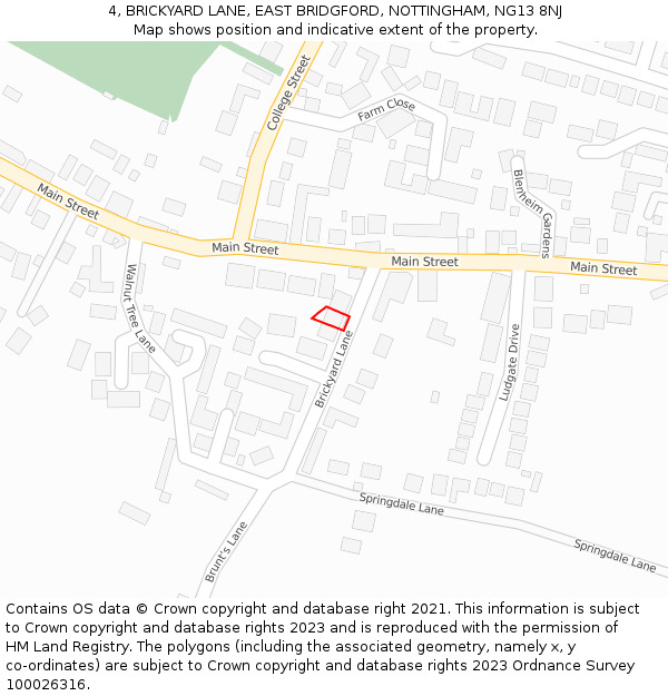 4, BRICKYARD LANE, EAST BRIDGFORD, NOTTINGHAM, NG13 8NJ: Location map and indicative extent of plot