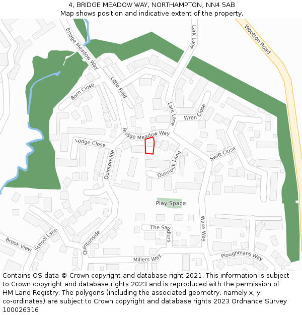 4, BRIDGE MEADOW WAY, NORTHAMPTON, NN4 5AB: Location map and indicative extent of plot