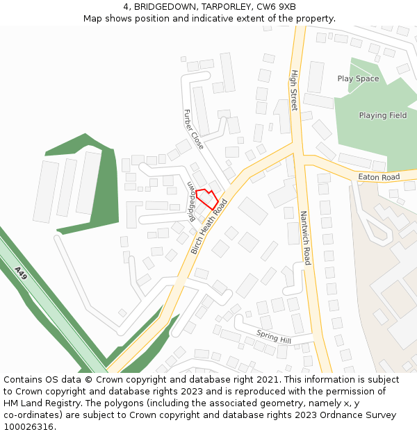 4, BRIDGEDOWN, TARPORLEY, CW6 9XB: Location map and indicative extent of plot
