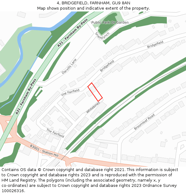 4, BRIDGEFIELD, FARNHAM, GU9 8AN: Location map and indicative extent of plot