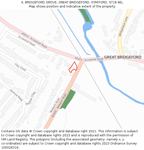 4, BRIDGEFORD GROVE, GREAT BRIDGEFORD, STAFFORD, ST18 9EL: Location map and indicative extent of plot