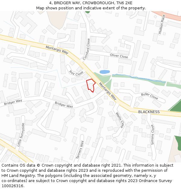 4, BRIDGER WAY, CROWBOROUGH, TN6 2XE: Location map and indicative extent of plot