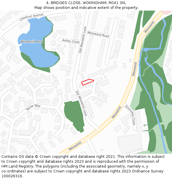 4, BRIDGES CLOSE, WOKINGHAM, RG41 3XL: Location map and indicative extent of plot