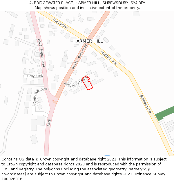 4, BRIDGEWATER PLACE, HARMER HILL, SHREWSBURY, SY4 3FA: Location map and indicative extent of plot