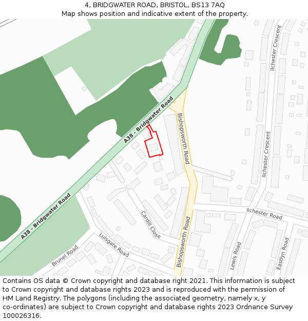 4, BRIDGWATER ROAD, BRISTOL, BS13 7AQ: Location map and indicative extent of plot