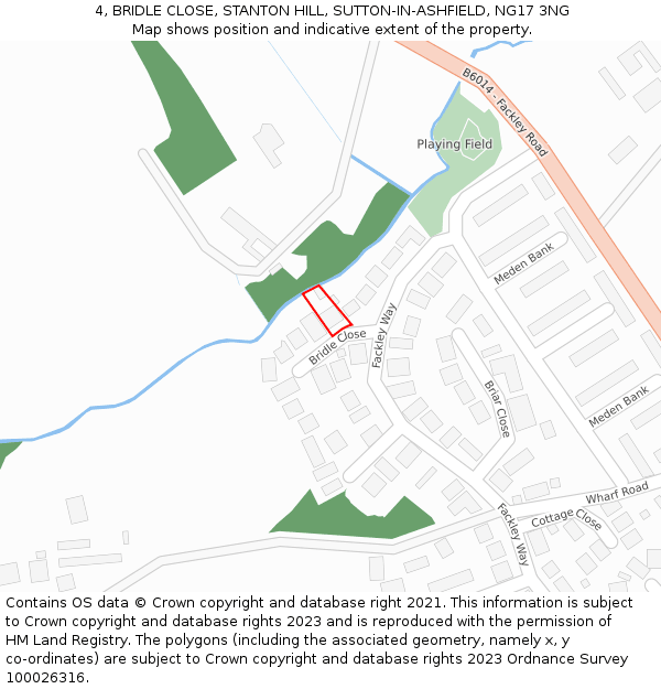 4, BRIDLE CLOSE, STANTON HILL, SUTTON-IN-ASHFIELD, NG17 3NG: Location map and indicative extent of plot