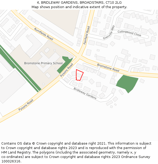 4, BRIDLEWAY GARDENS, BROADSTAIRS, CT10 2LG: Location map and indicative extent of plot