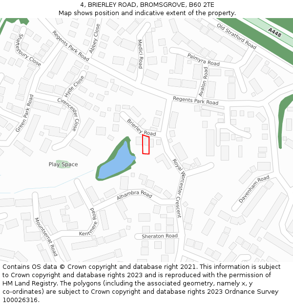 4, BRIERLEY ROAD, BROMSGROVE, B60 2TE: Location map and indicative extent of plot