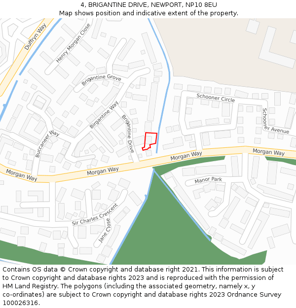 4, BRIGANTINE DRIVE, NEWPORT, NP10 8EU: Location map and indicative extent of plot