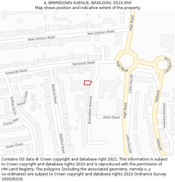 4, BRIMSDOWN AVENUE, BASILDON, SS15 6NY: Location map and indicative extent of plot
