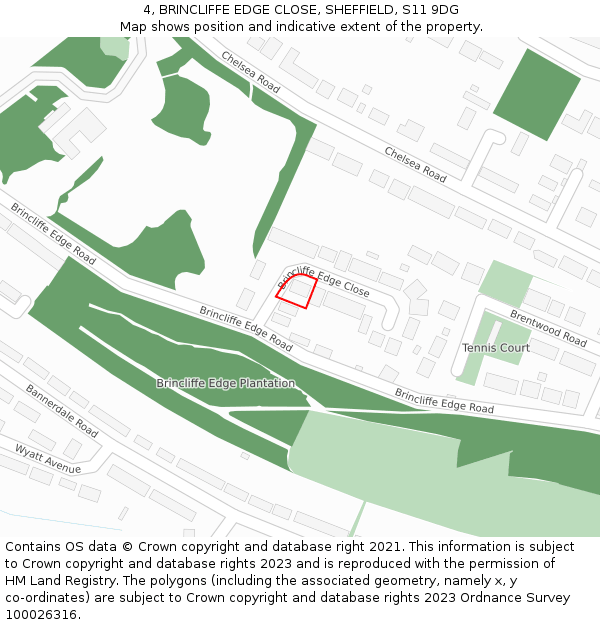 4, BRINCLIFFE EDGE CLOSE, SHEFFIELD, S11 9DG: Location map and indicative extent of plot