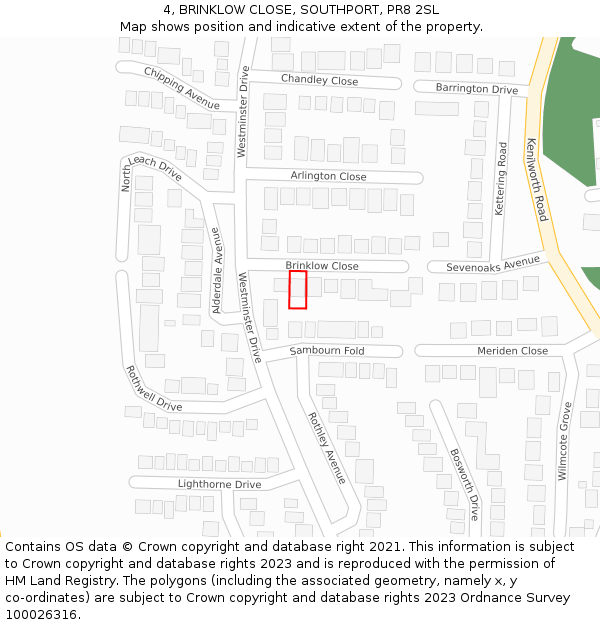 4, BRINKLOW CLOSE, SOUTHPORT, PR8 2SL: Location map and indicative extent of plot