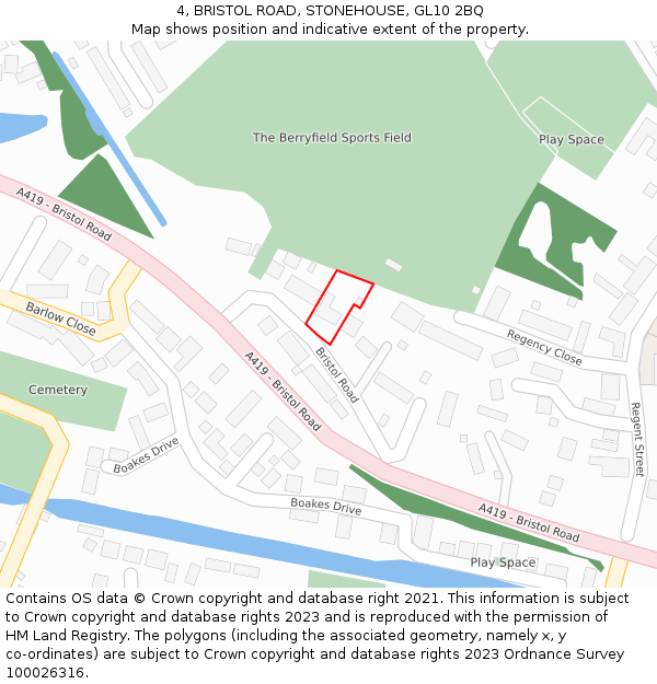 4, BRISTOL ROAD, STONEHOUSE, GL10 2BQ: Location map and indicative extent of plot