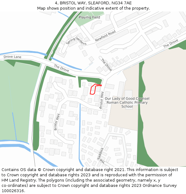 4, BRISTOL WAY, SLEAFORD, NG34 7AE: Location map and indicative extent of plot