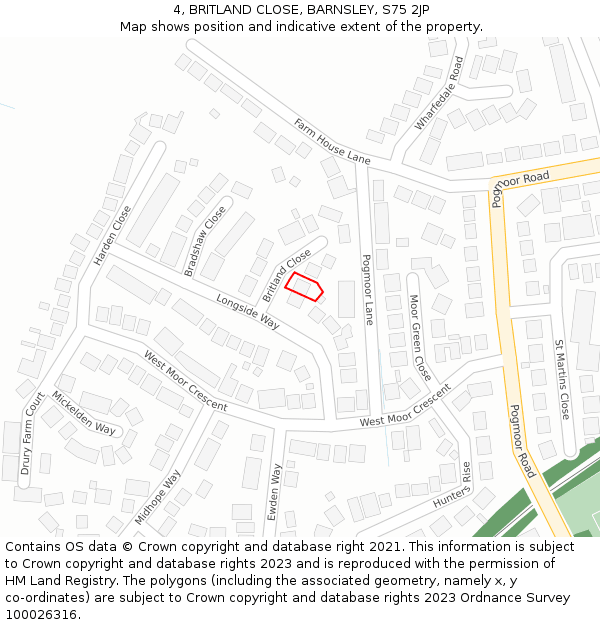 4, BRITLAND CLOSE, BARNSLEY, S75 2JP: Location map and indicative extent of plot