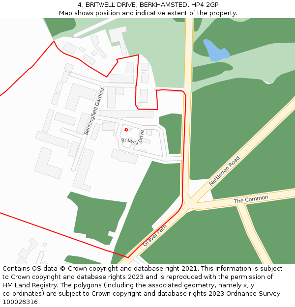 4, BRITWELL DRIVE, BERKHAMSTED, HP4 2GP: Location map and indicative extent of plot