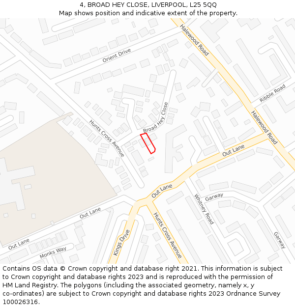 4, BROAD HEY CLOSE, LIVERPOOL, L25 5QQ: Location map and indicative extent of plot