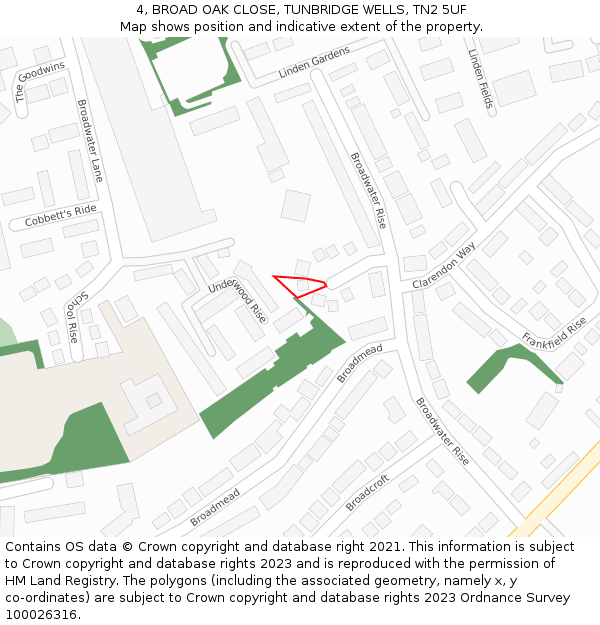 4, BROAD OAK CLOSE, TUNBRIDGE WELLS, TN2 5UF: Location map and indicative extent of plot