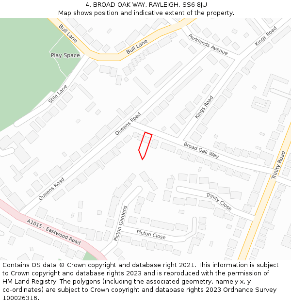 4, BROAD OAK WAY, RAYLEIGH, SS6 8JU: Location map and indicative extent of plot