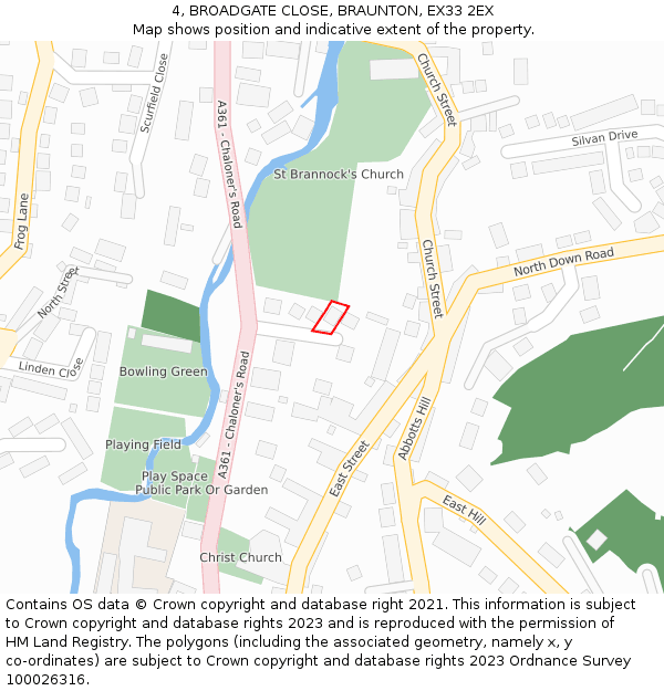4, BROADGATE CLOSE, BRAUNTON, EX33 2EX: Location map and indicative extent of plot