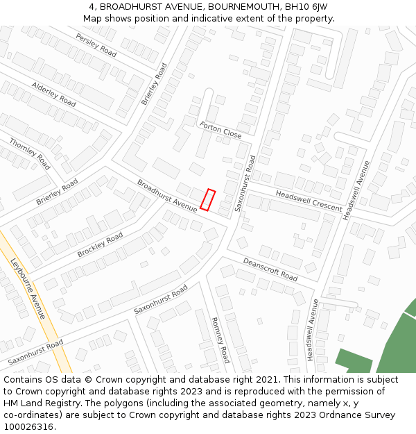 4, BROADHURST AVENUE, BOURNEMOUTH, BH10 6JW: Location map and indicative extent of plot