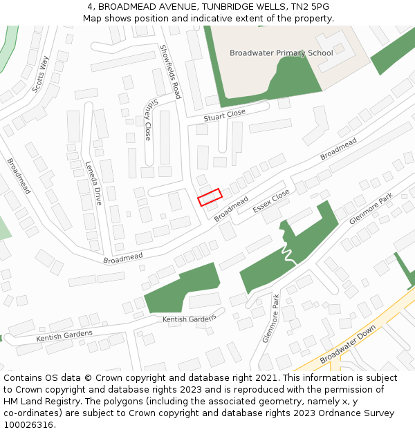 4, BROADMEAD AVENUE, TUNBRIDGE WELLS, TN2 5PG: Location map and indicative extent of plot