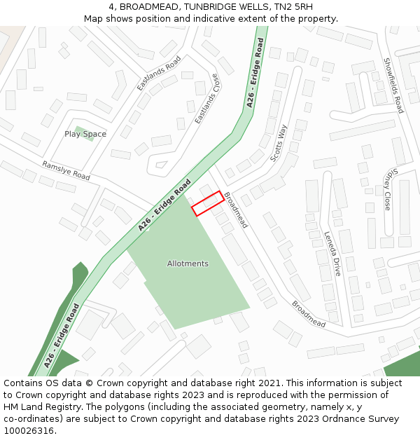 4, BROADMEAD, TUNBRIDGE WELLS, TN2 5RH: Location map and indicative extent of plot