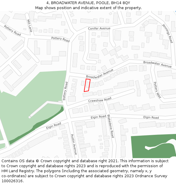 4, BROADWATER AVENUE, POOLE, BH14 8QY: Location map and indicative extent of plot