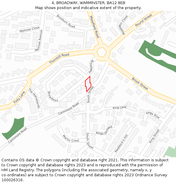 4, BROADWAY, WARMINSTER, BA12 8EB: Location map and indicative extent of plot