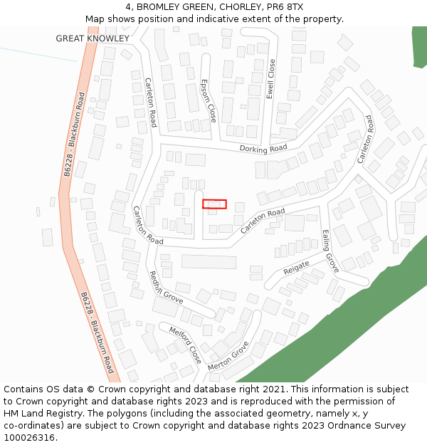 4, BROMLEY GREEN, CHORLEY, PR6 8TX: Location map and indicative extent of plot