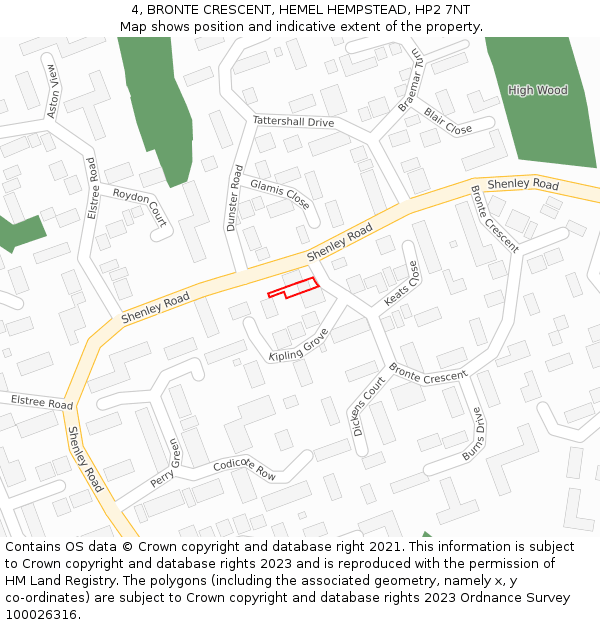 4, BRONTE CRESCENT, HEMEL HEMPSTEAD, HP2 7NT: Location map and indicative extent of plot