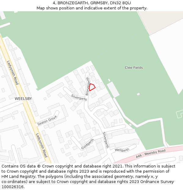4, BRONZEGARTH, GRIMSBY, DN32 8QU: Location map and indicative extent of plot