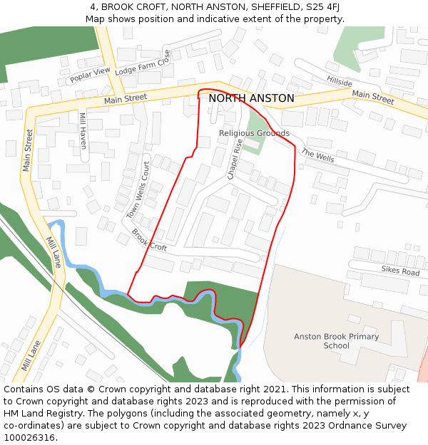 4, BROOK CROFT, NORTH ANSTON, SHEFFIELD, S25 4FJ: Location map and indicative extent of plot